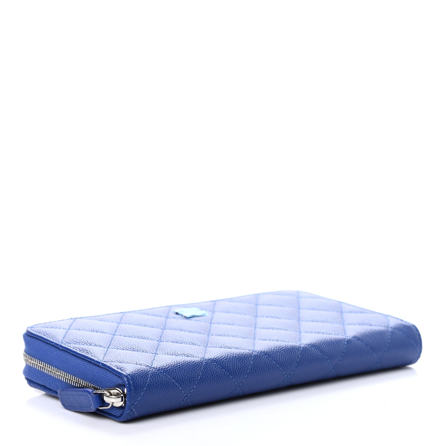 Caviar Quilted Large Gusset Zip Around Wallet Blue