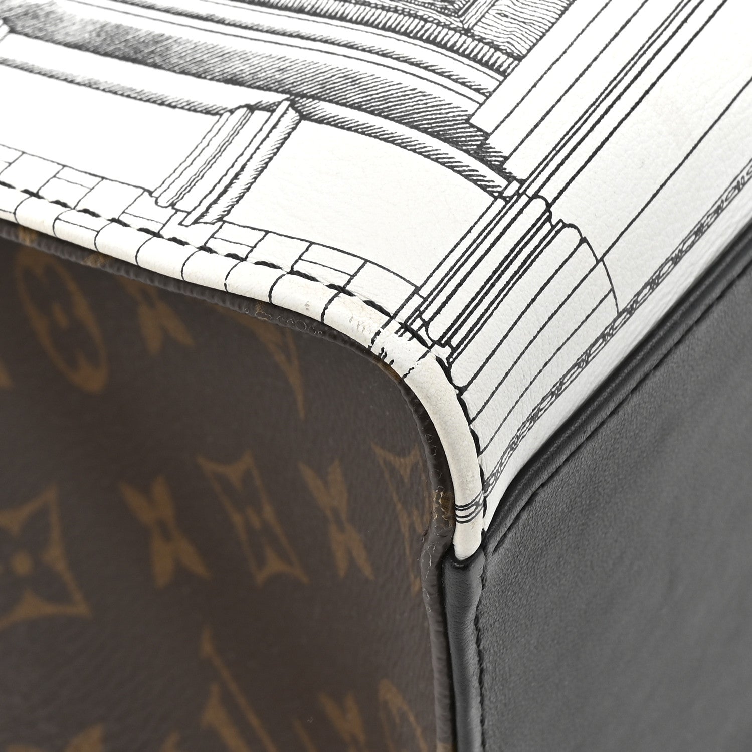 Louis Vuitton X FORNASETTI Calfskin Architettura Onthego MM Black White 13 of 17