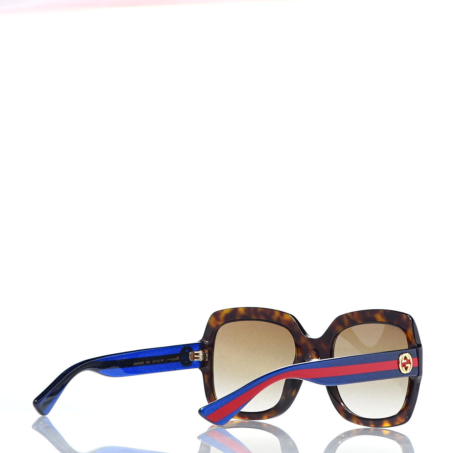 Gucci Oversize Square Web GG 0036S Sunglasses Tortoise 4 of 9