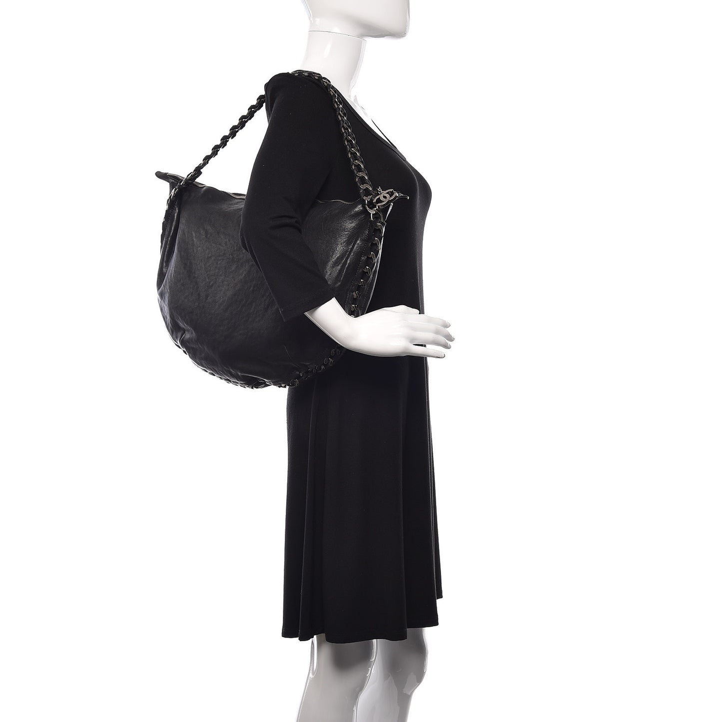 Calfskin Modern Chain Hobo Black