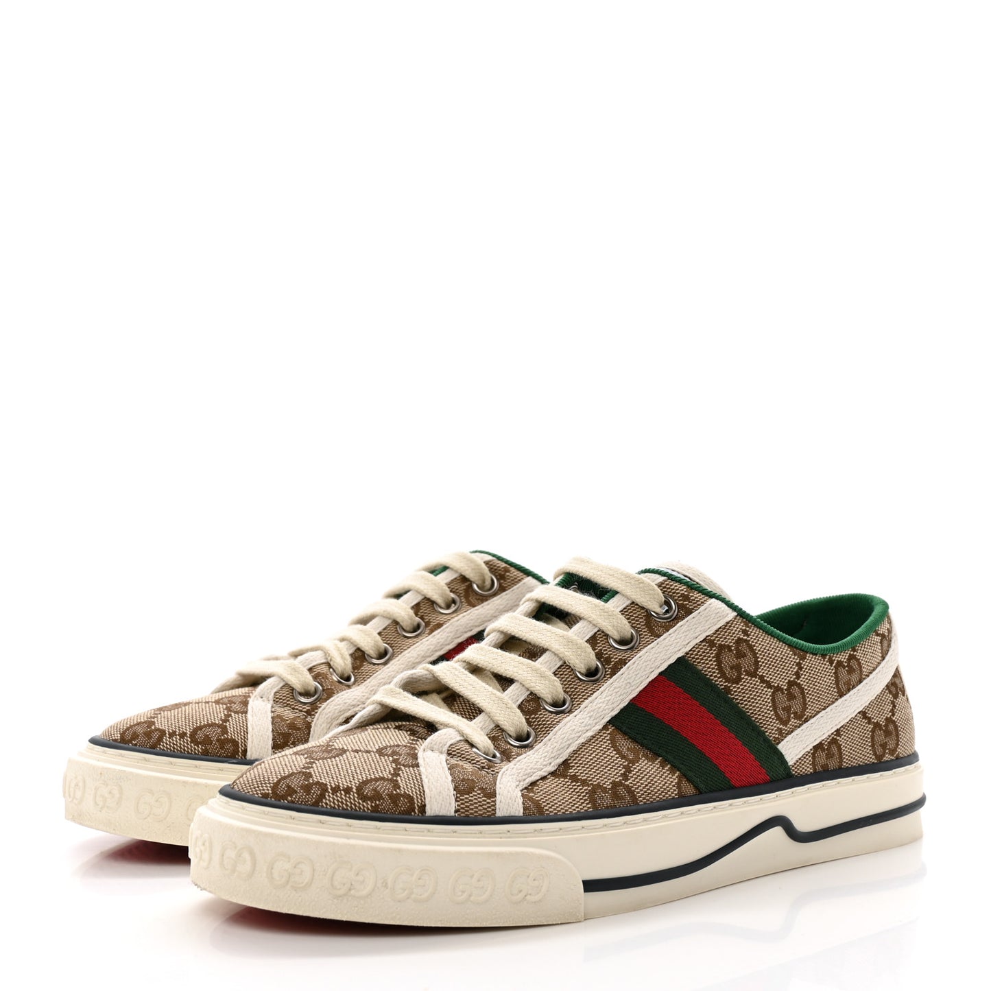 GG Monogram Web Womens 1977 Tennis Sneakers 36.5 Beige Ebony Mystic White