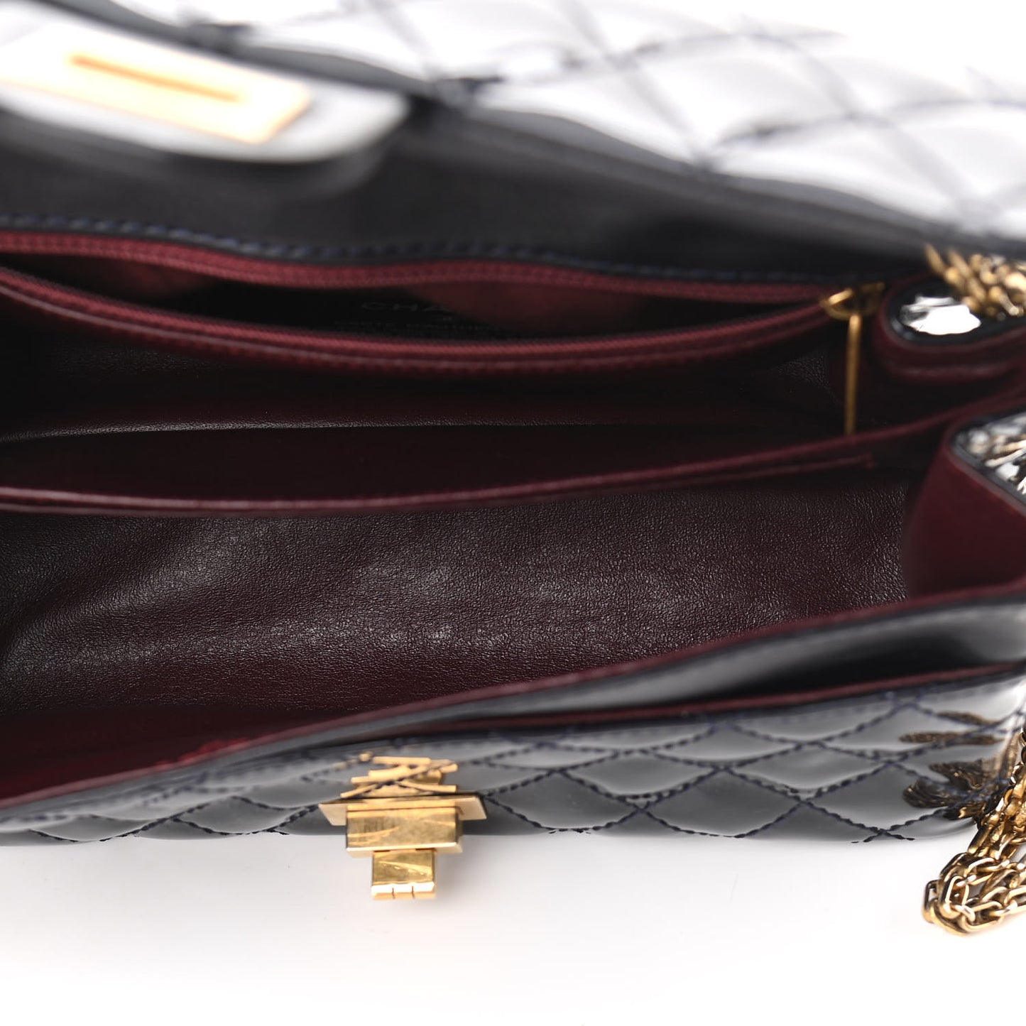 Patent Quilted Accordion Reissue 2.55 Flap Navy