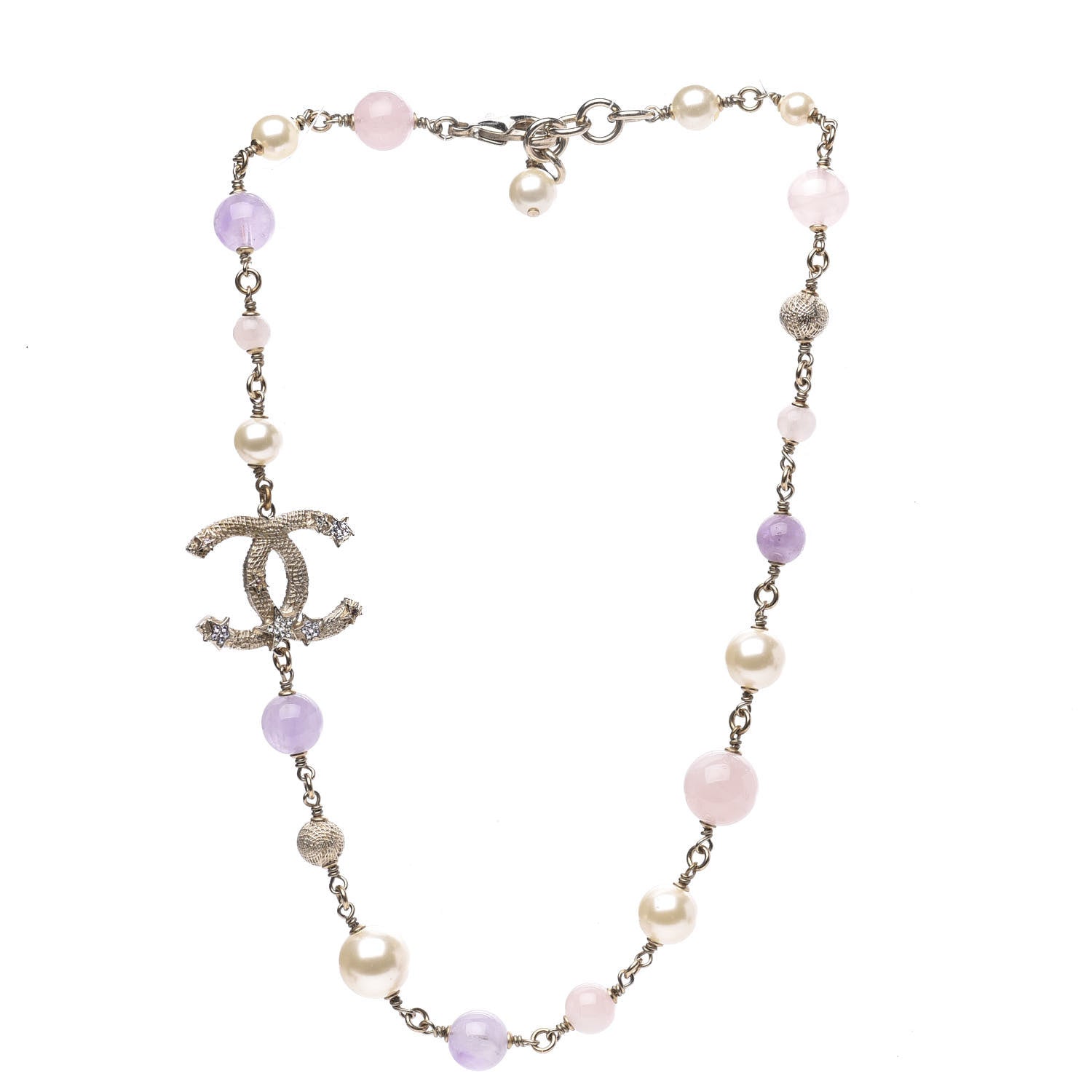 Chanel Crystal Pearl Beaded Star CC Short Necklace Silver Purple 3 of 5
