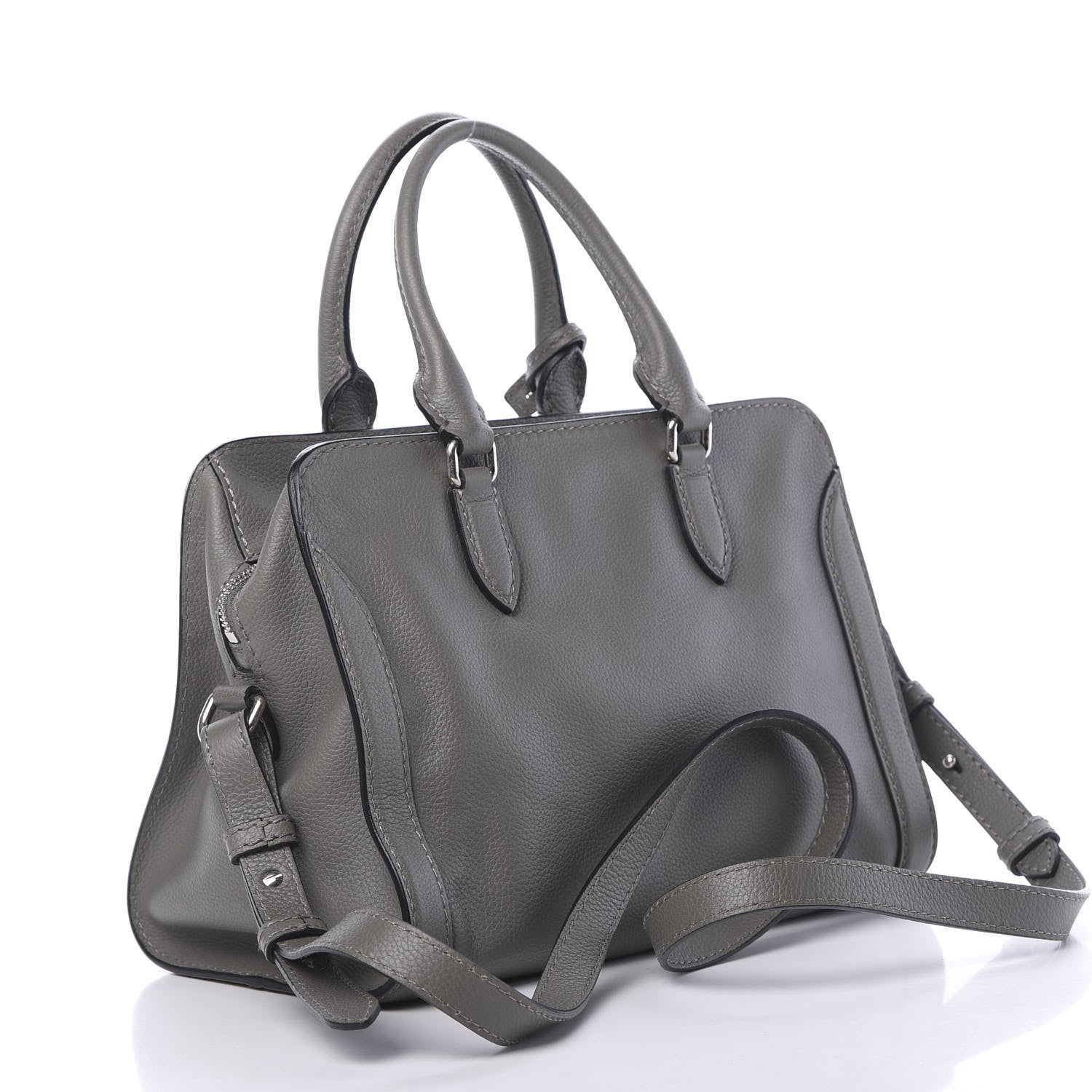 Alexander McQueen Pebbled Calfskin Small Skull Padlock Zip Around Tote Dark Grey 2 of 10
