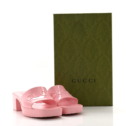 Gucci Rubber Gucci Logo Womens Platform 20/60mm Slide Sandals 36 Wild Rose 8 of 8