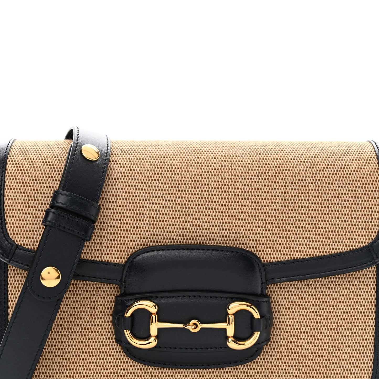 Vintage Rice Canvas Plutone Calfskin Horsebit 1955 Shoulder Bag Beige Blue