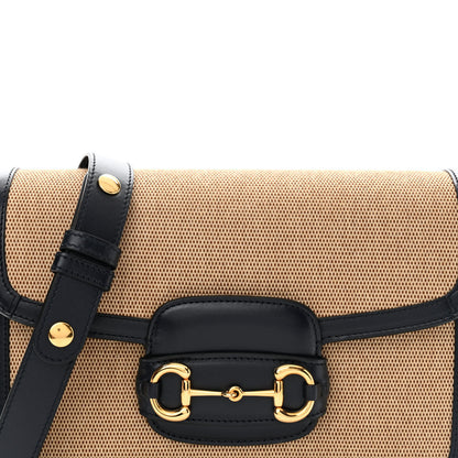 Gucci Vintage Rice Canvas Plutone Calfskin Horsebit 1955 Shoulder Bag Beige Blue 8 of 11