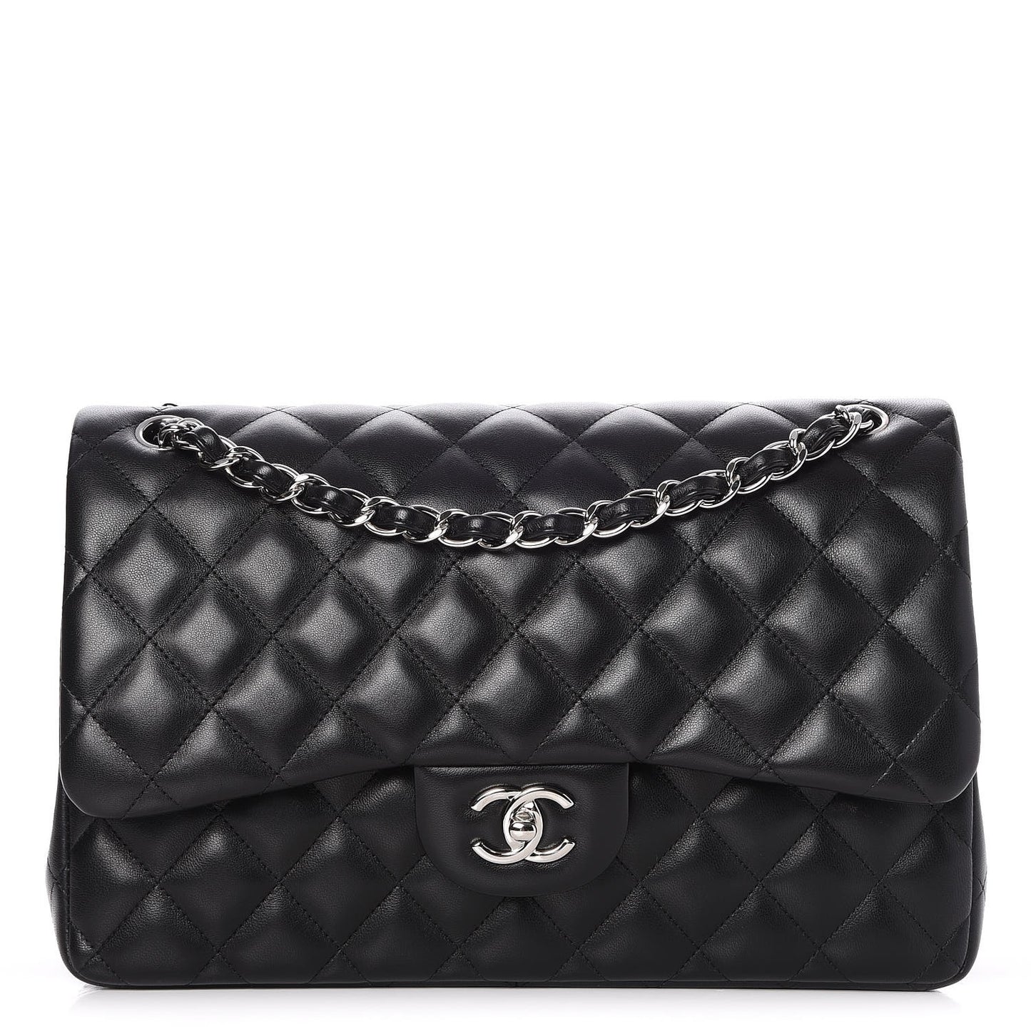 Lambskin Quilted Jumbo Double Flap Black