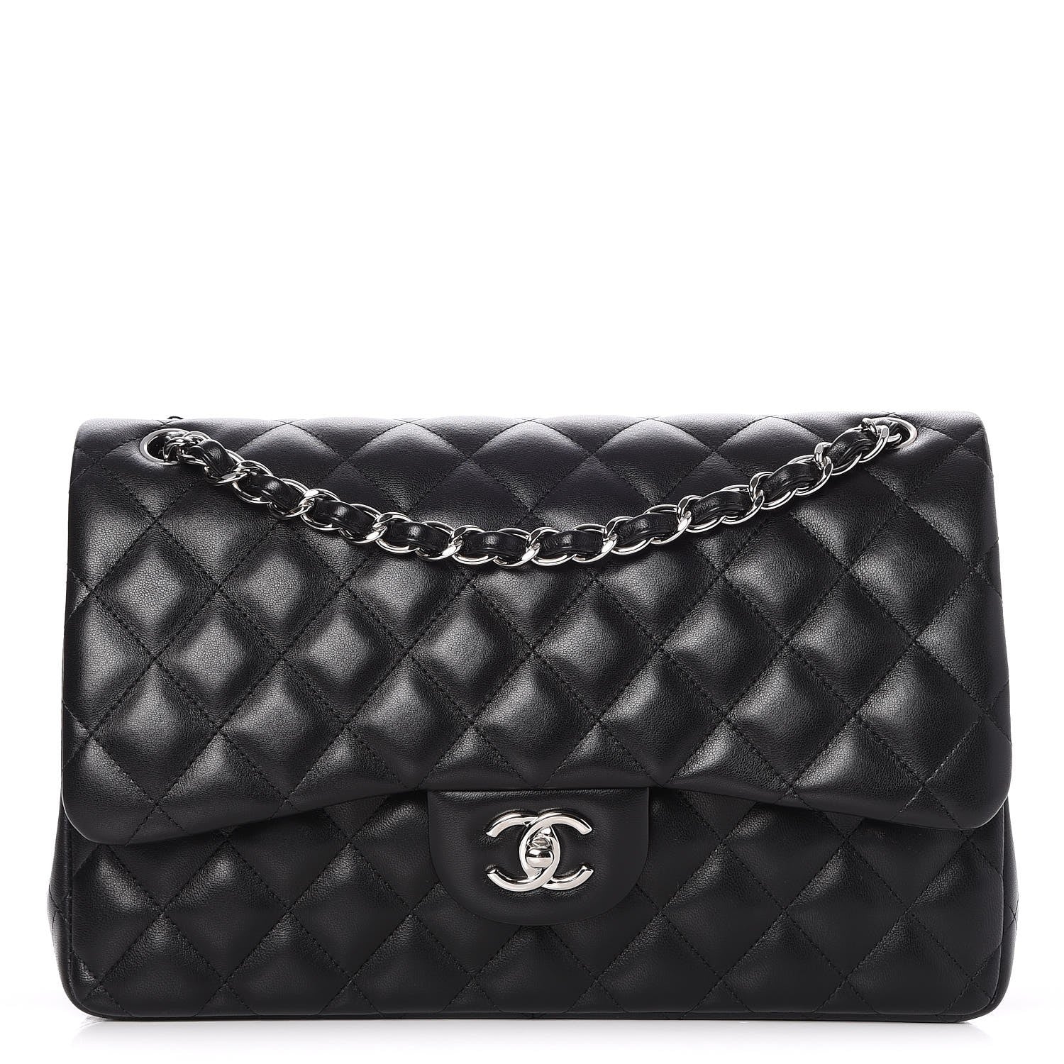 Chanel Lambskin Quilted Jumbo Double Flap Black 1 of 8