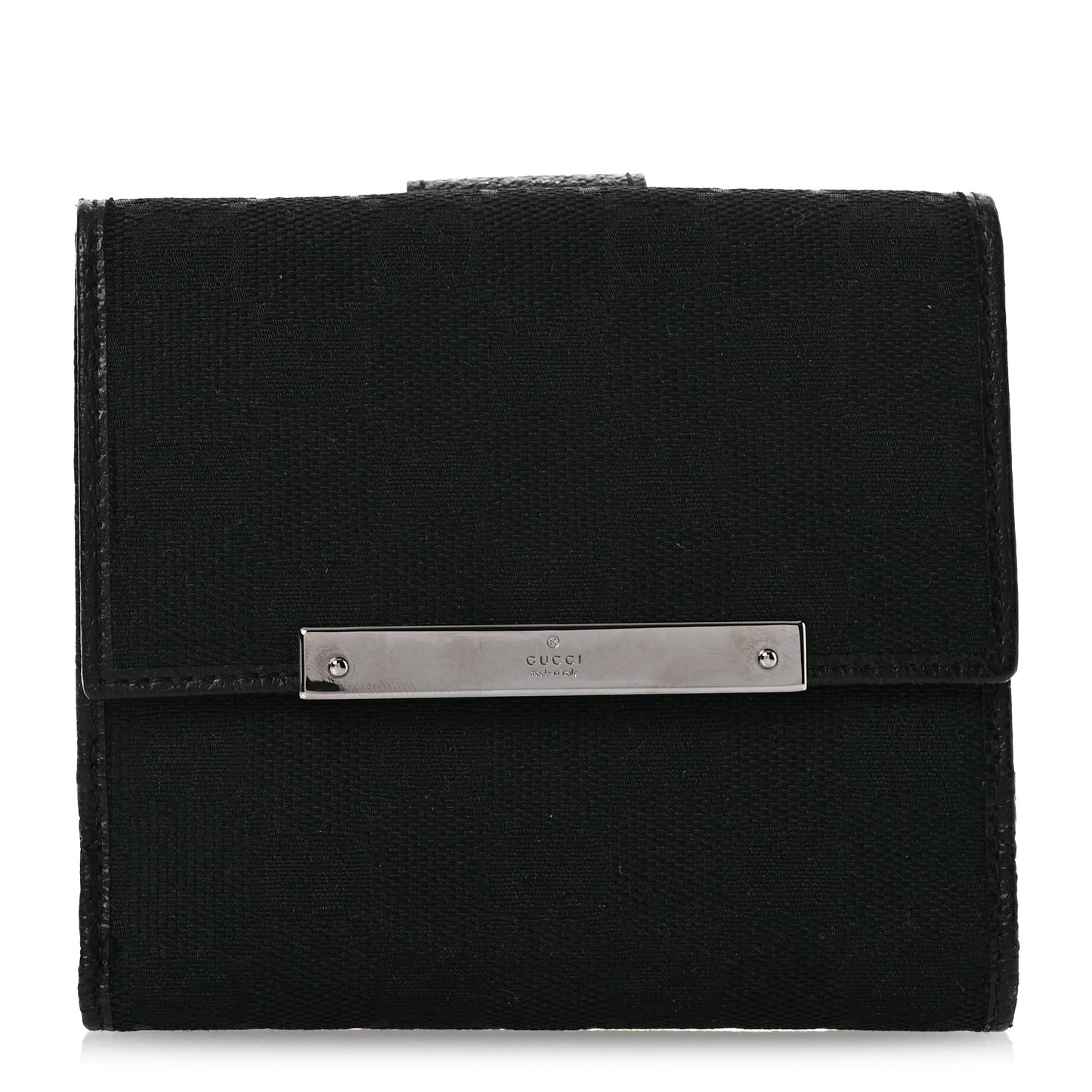 Monogram Textured Calfskin Metal Bar French Flap Wallet Black