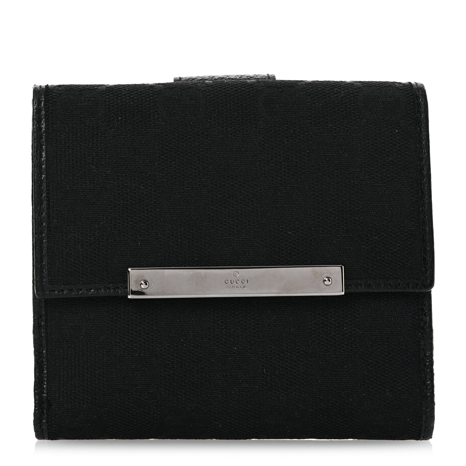 Gucci Monogram Textured Calfskin Metal Bar French Flap Wallet Black 1 of 11