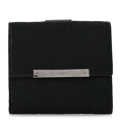 Gucci Monogram Textured Calfskin Metal Bar French Flap Wallet Black 1 of 11