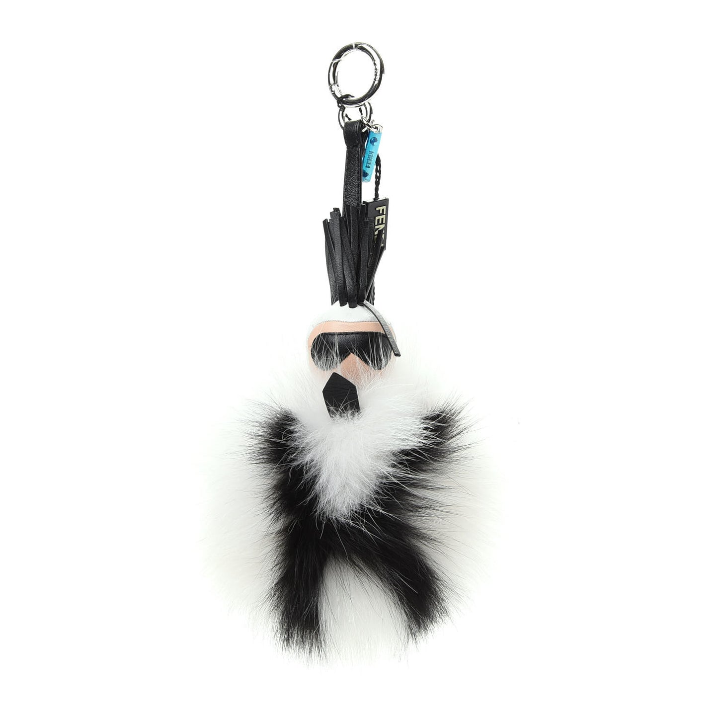 Lambskin Fox Fur Super Karlito Pom Pom Bag Charm Black White