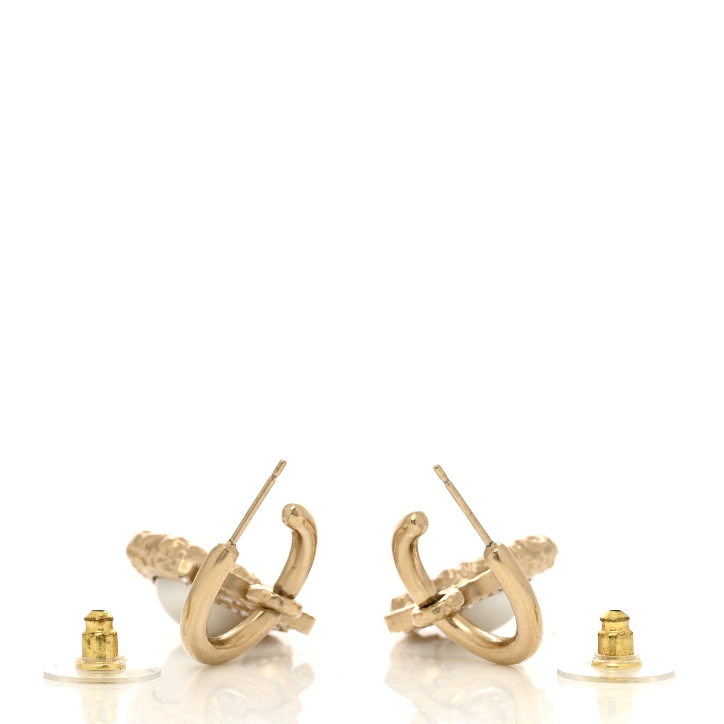 Metal Crystal Pearl Textured CC Hoop Drop Earrings Gold White