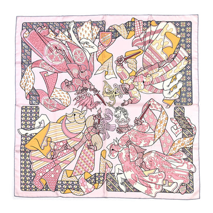 Hermes Silk Carre Duels Oniriques Scarf 90 Rose Pale Gris Jaune 2 of 10