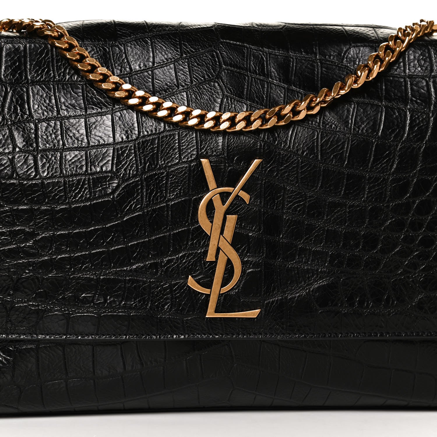 Saint Laurent Calfskin Crocodile Embossed Suede Medium Reversible Monogram Kate Satchel Military Taupe 12 of 23
