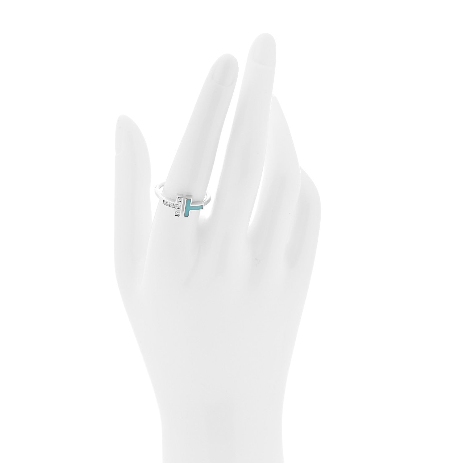 Tiffany 18K White Gold Diamond Turquoise T Wire Ring 56 7.75 2 of 5