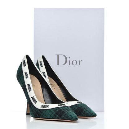 Christian Dior Canvas Ribbon Tartan Print Embroidered J'Adior 100mm Pumps 39 Black Green 12 of 12