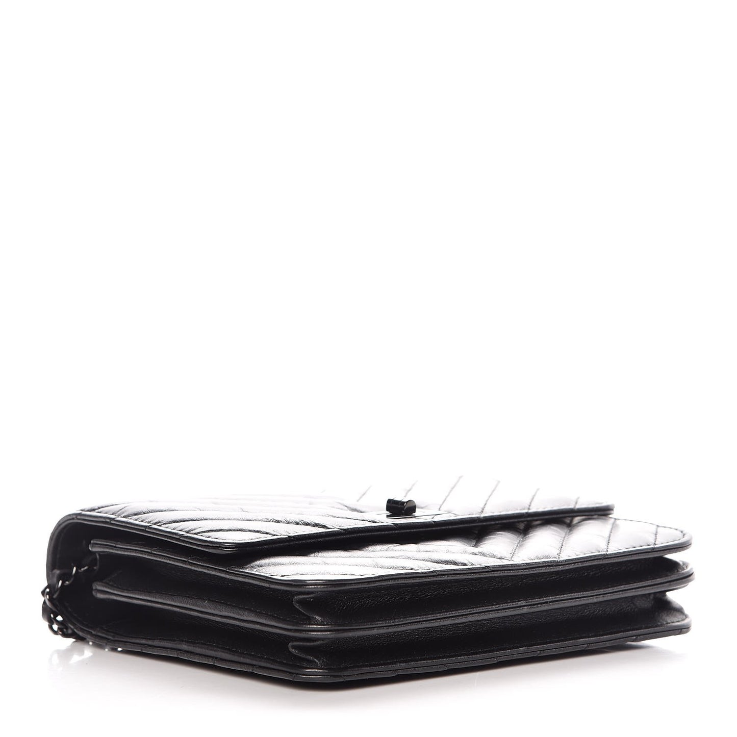 Aged Calfskin Chevron Quilted Reissue 2.55 Square Wallet On Chain WOC So Black