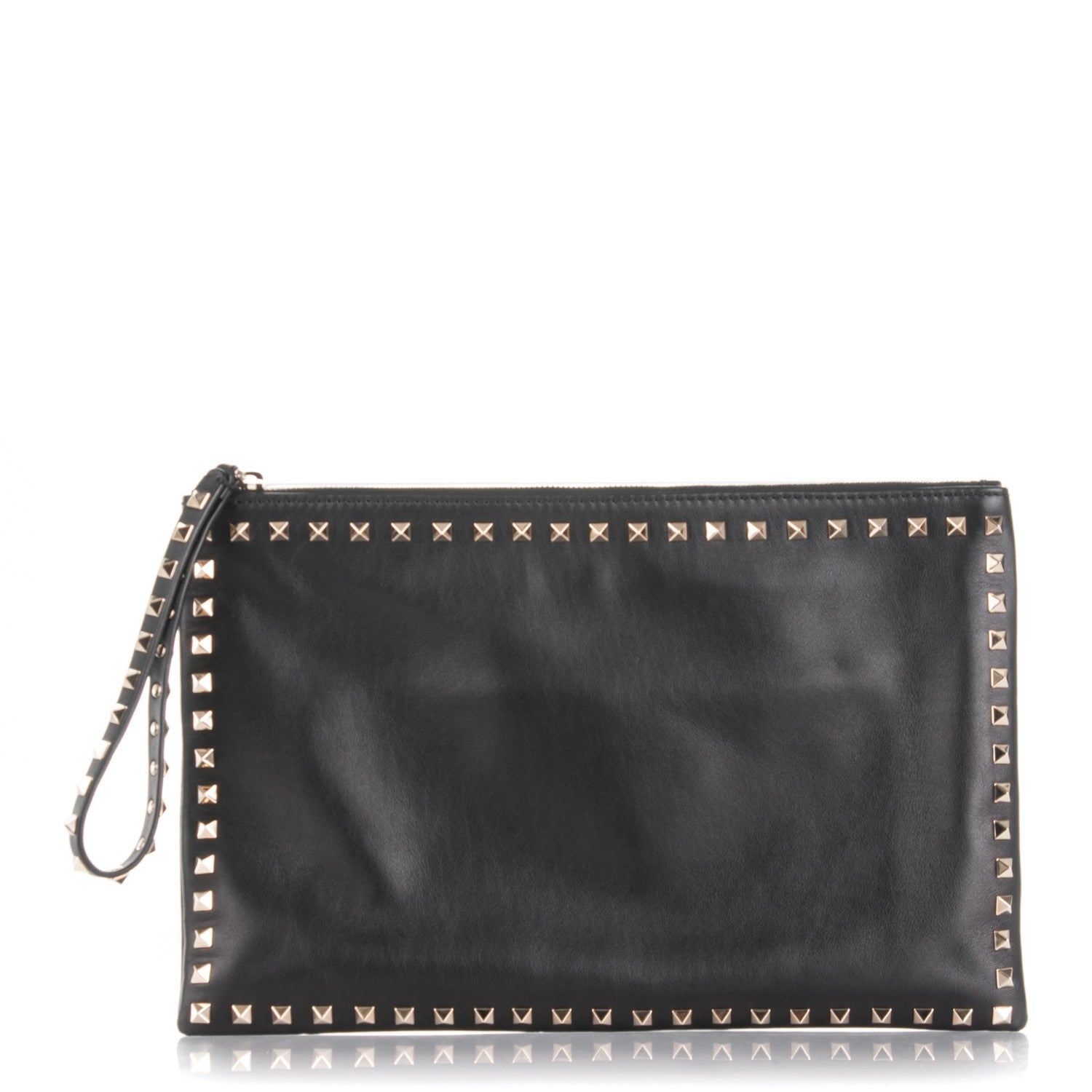 Valentino Garavani Vitello Large Rockstud Zip Wristlet Pouch Black 1 of 7