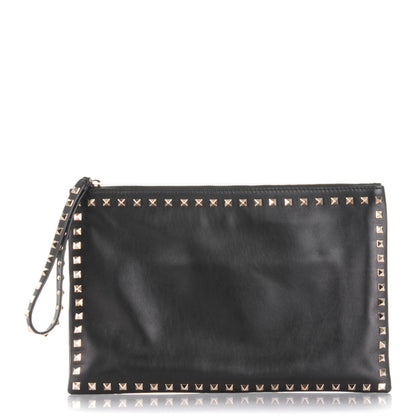 Valentino Garavani Vitello Large Rockstud Zip Wristlet Pouch Black 1 of 7