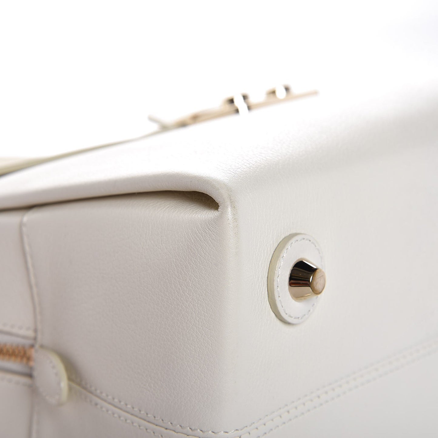 Grained Calfskin Top Handle Flap White