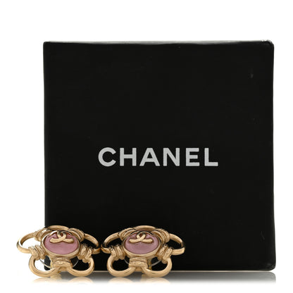 Chanel Resin CC Flower Earrings Gold Pink 5 of 5