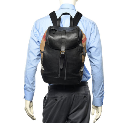 Burberry Grain Calfskin Canvas Mega Check Drifton Backpack Black 2 of 14