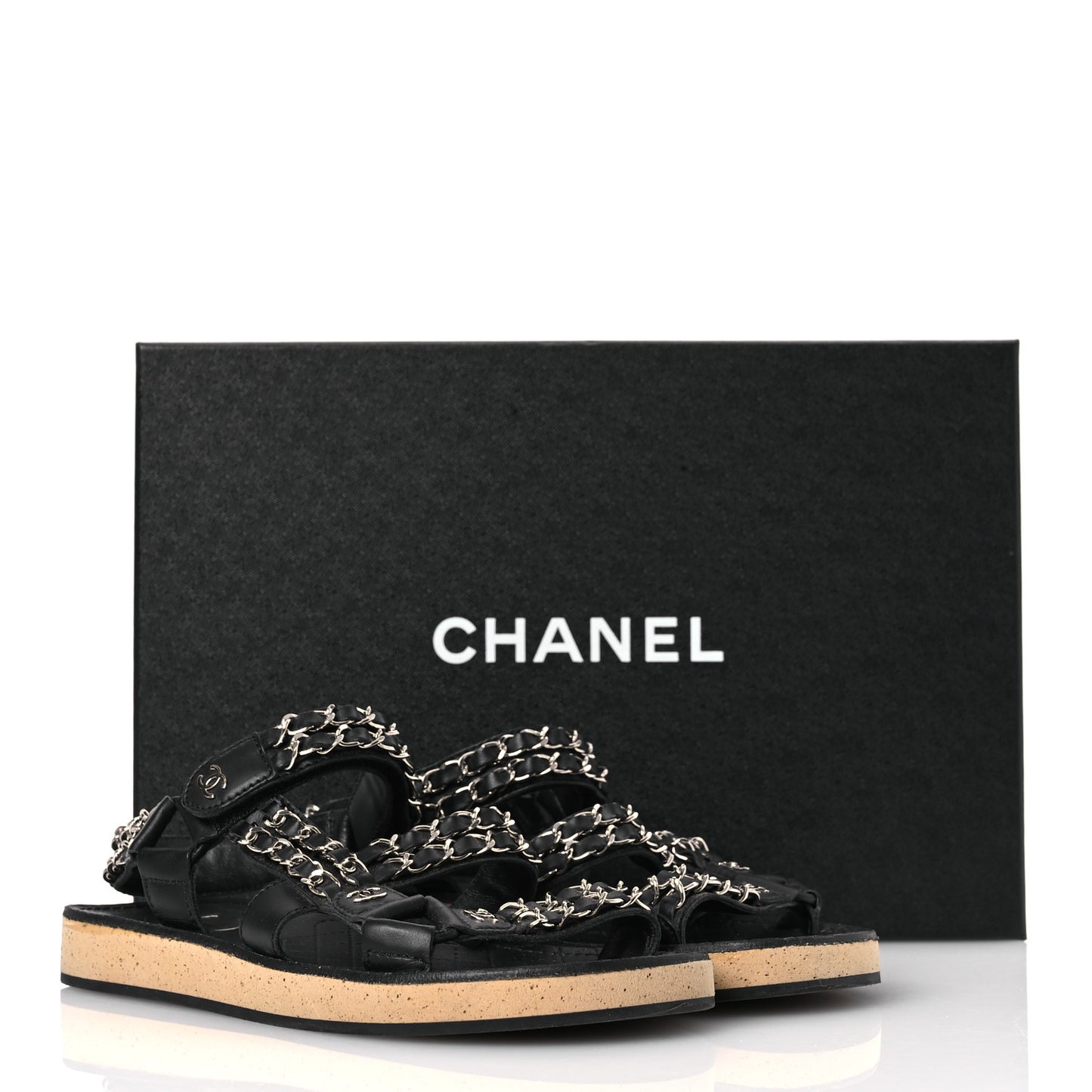 Lambskin Chain Sandals 35 Black