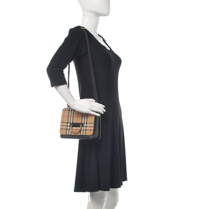 Burberry Goatskin Cotton Canvas Vintage Check Small D-Ring Bag Black Antique Yellow 2 of 11