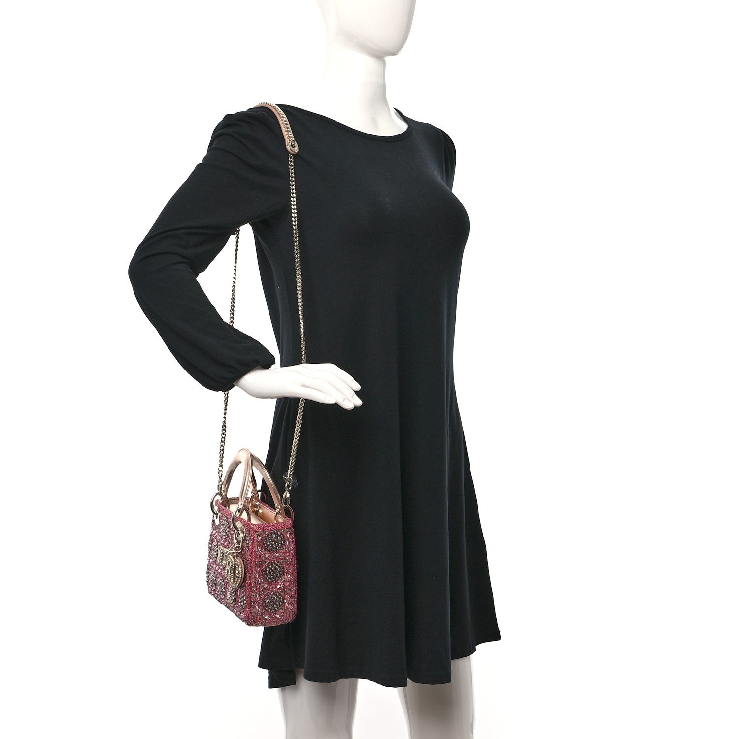 Christian Dior Metallic Calfskin Satin Celestial Bead Embroidery Cannage Mini Lady Dior Rose Des Vents 2 of 13