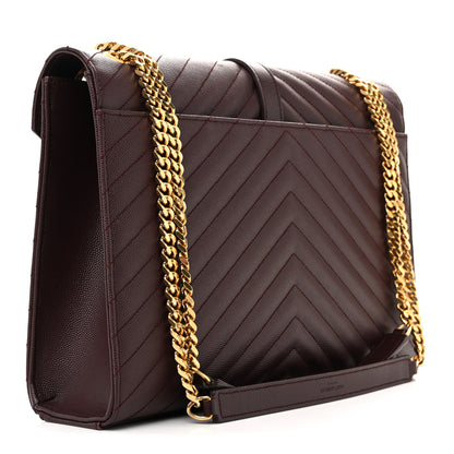 Saint Laurent Grain De Poudre Matelasse Chevron Large Monogram Satchel Rouge Legion 3 of 13