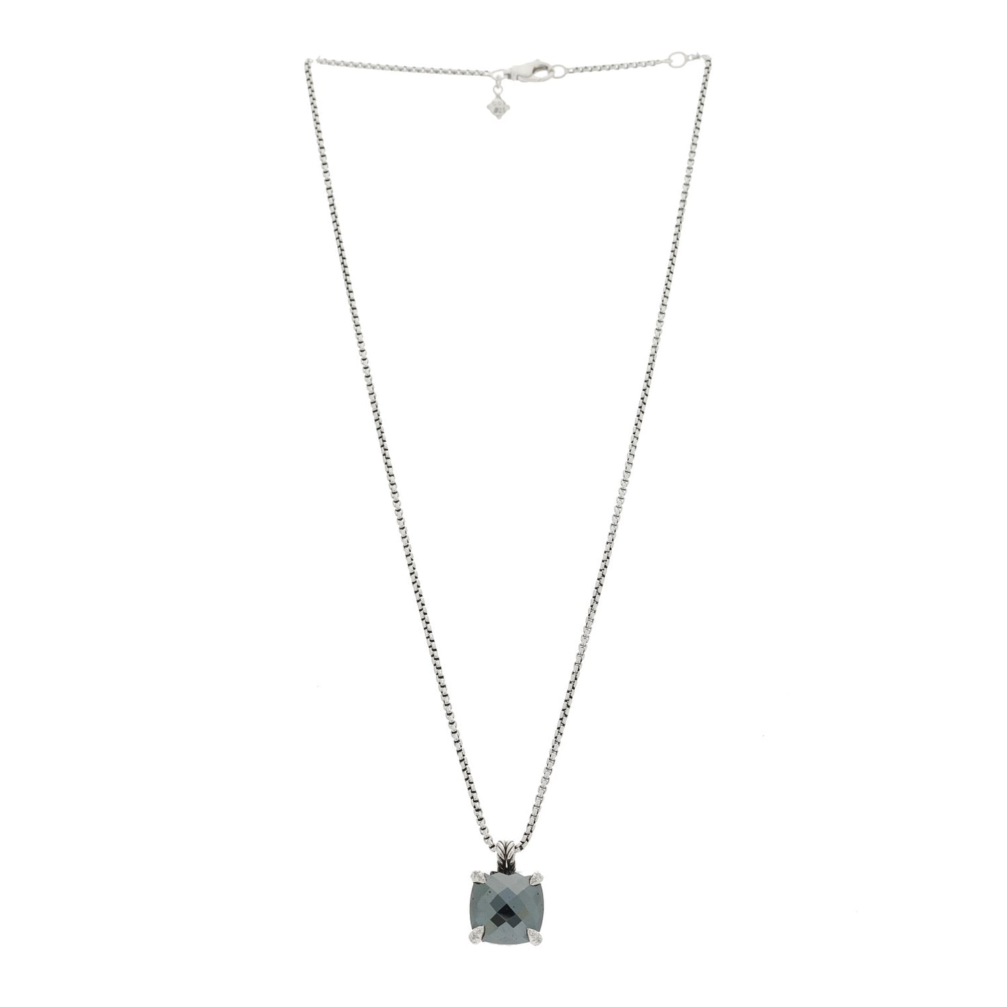 Sterling Silver Diamond Hematite 11mm Chatelaine Pendant Necklace