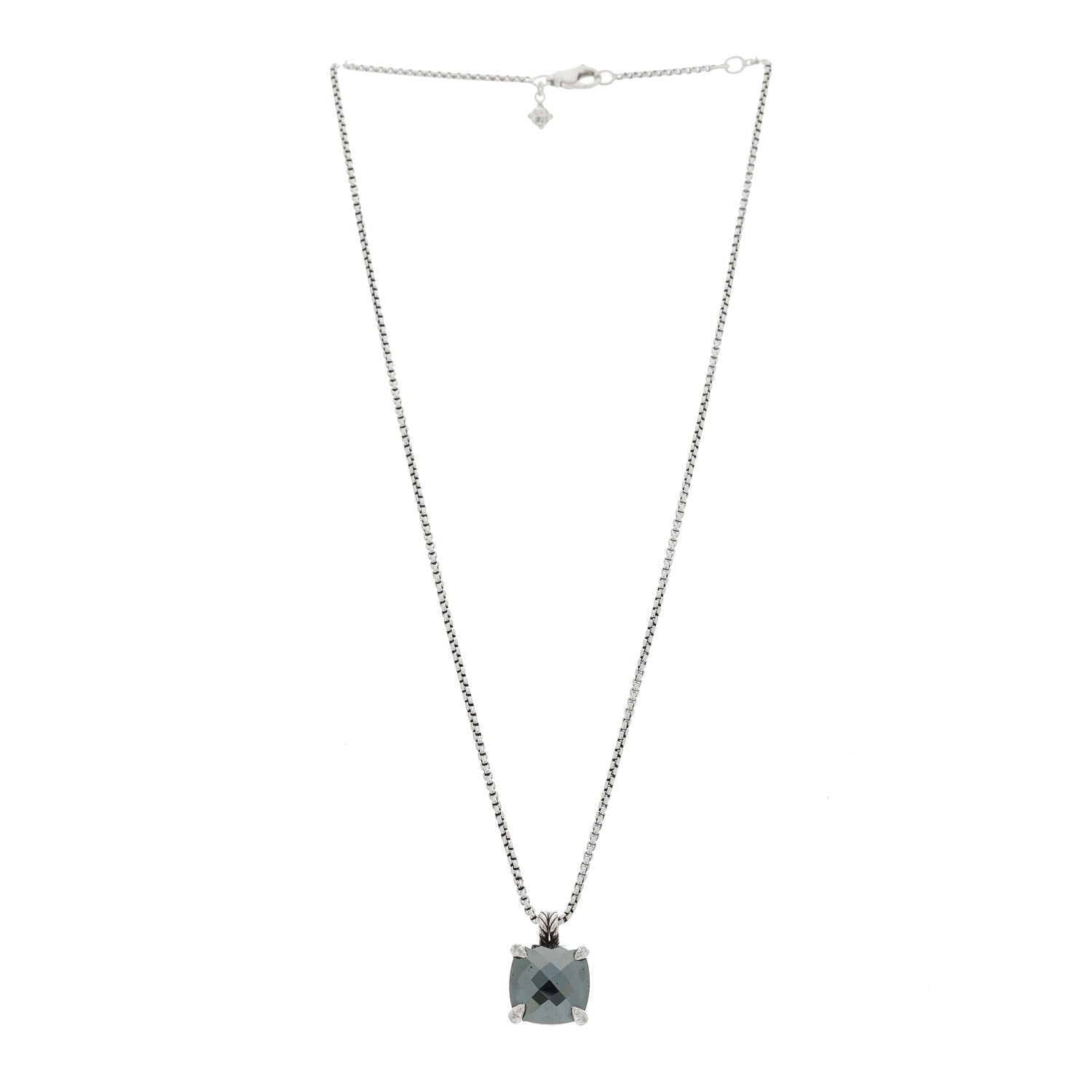 David Yurman Sterling Silver Diamond Hematite 11mm Chatelaine Pendant Necklace 3 of 4