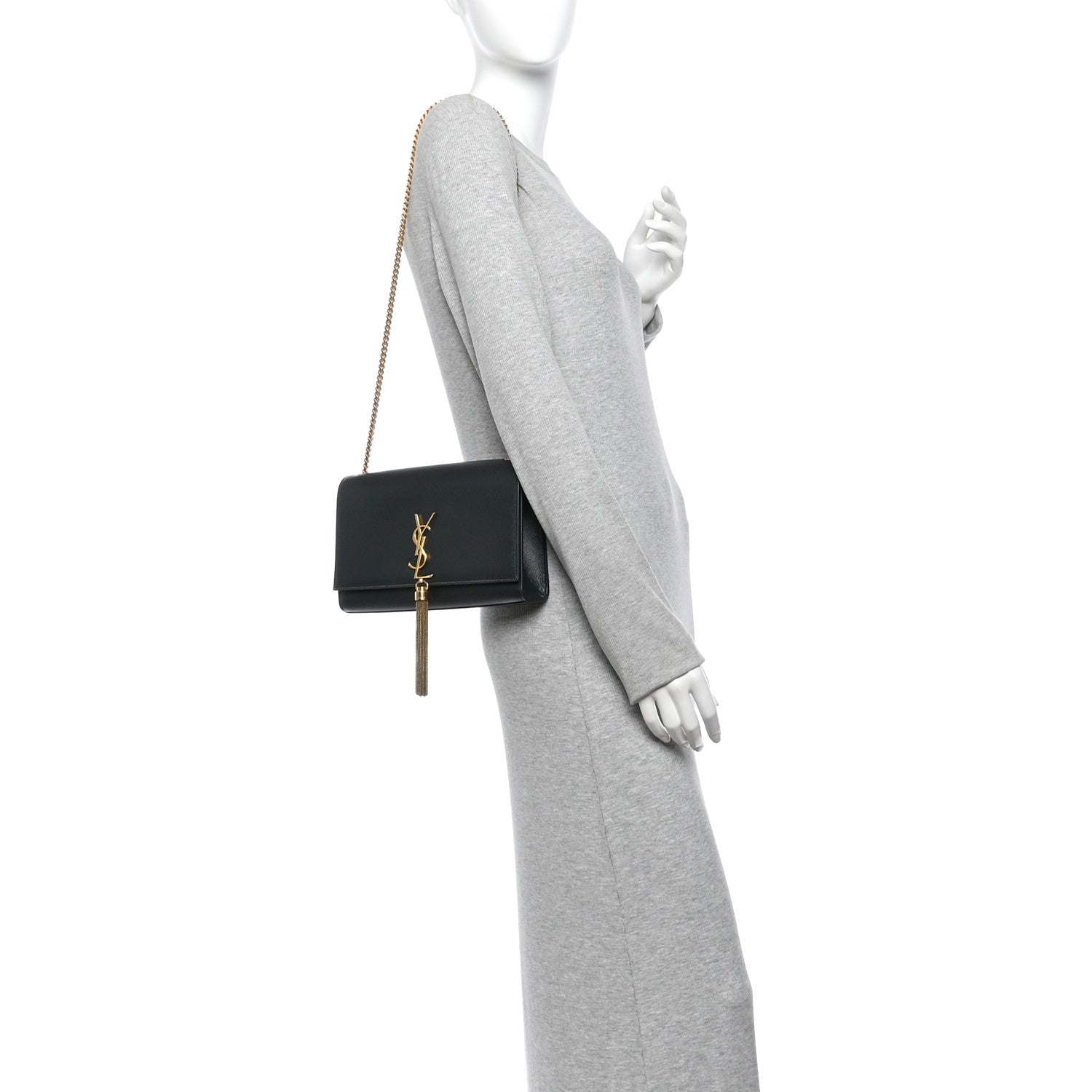 Saint Laurent Grain De Poudre Medium Classic Monogram Kate Tassel Satchel New Vert Fonce 2 of 9
