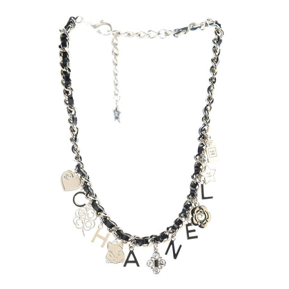 Chanel Glazed Calfskin Crystal Pearl Charm Short Necklace Black Gold 3 of 7