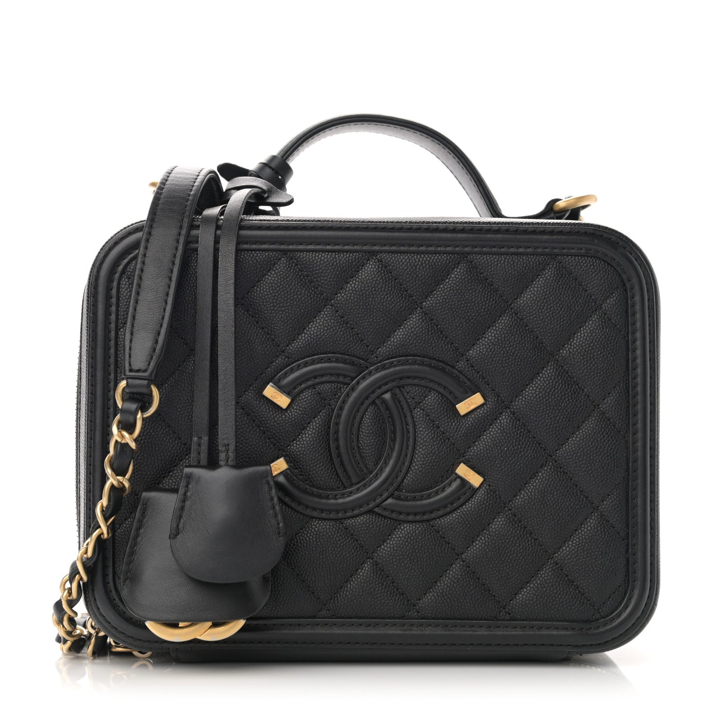 Caviar Quilted Medium CC Filigree Vanity Case Black