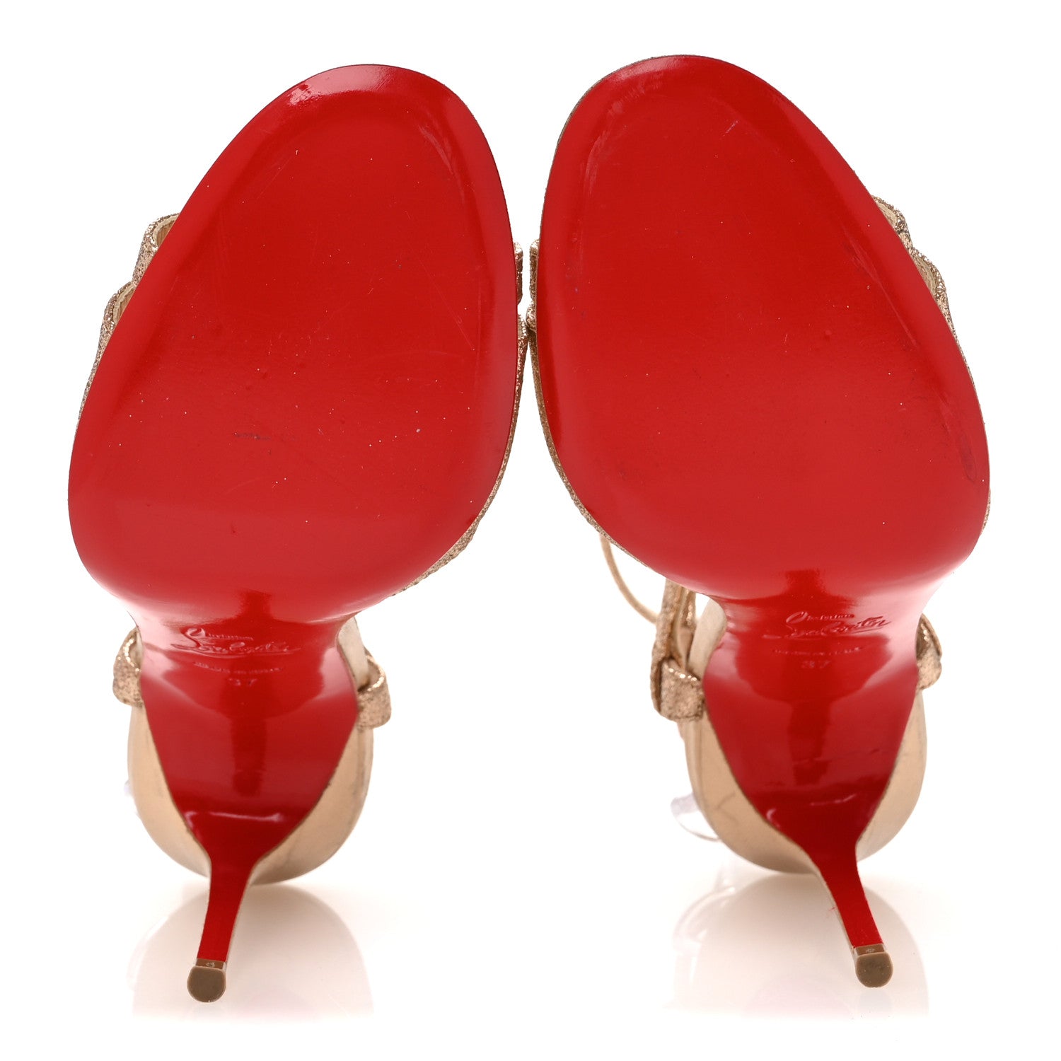 Christian Louboutin Kid Leather Mini Glitter Audrey 100 Sandals 37 Gold 6 of 10