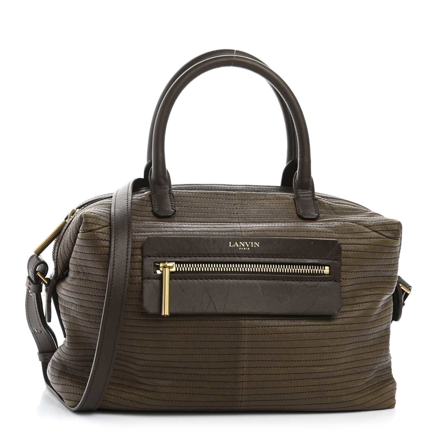 Lambskin Stitched Padam Bowling Satchel Brown