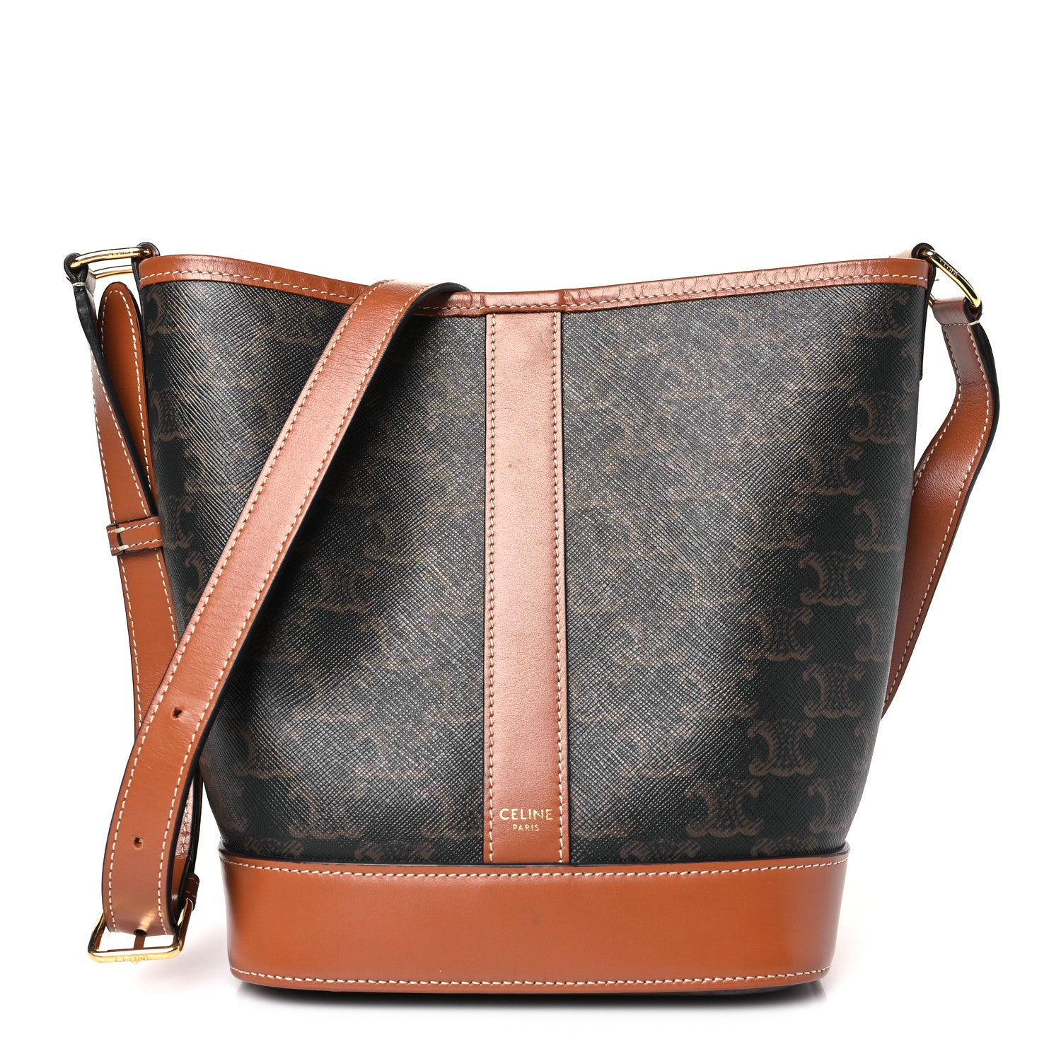 Celine Triomphe Canvas Calfskin Small Bucket Bag Tan 1 of 8