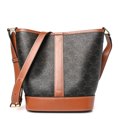 Celine Triomphe Canvas Calfskin Small Bucket Bag Tan 1 of 8