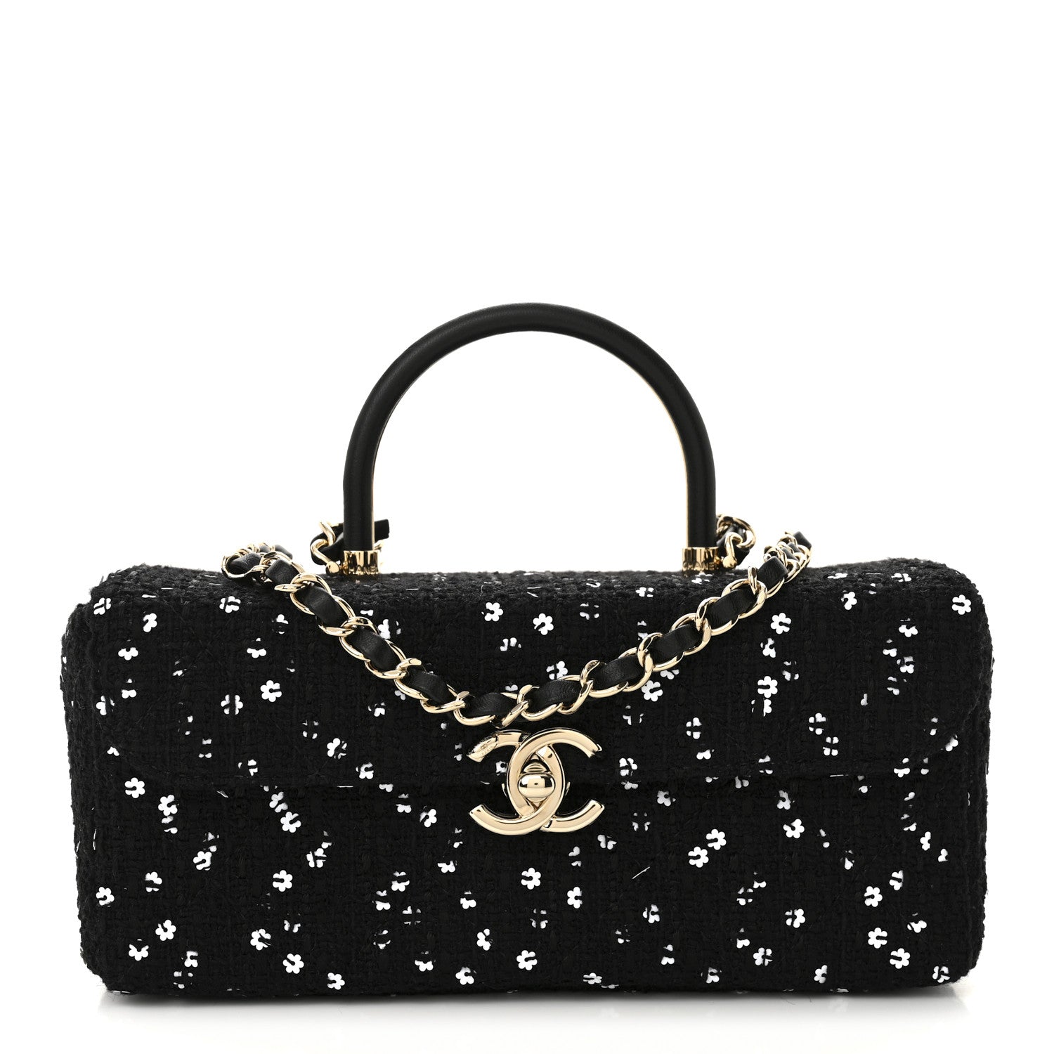 Chanel Tweed Sequin Quilted Top Handle Box Bag Black 1 of 11