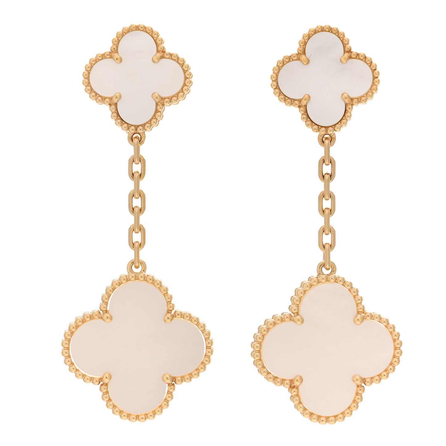 18K Yellow Gold Mother of Pearl 2 Motifs Magic Alhambra Earrings