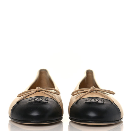 Chanel Lambskin Cap Toe Ballerina Flats 39.5 Beige Black 2 of 9