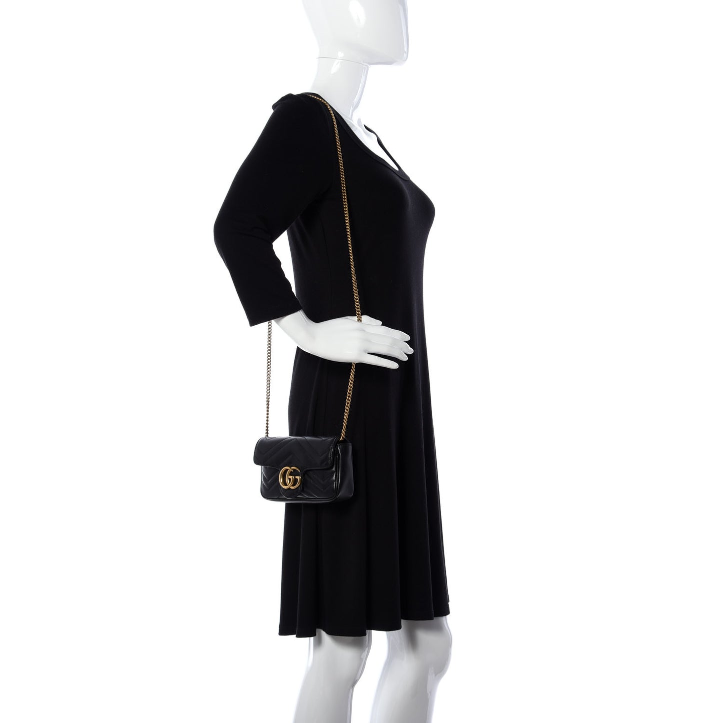 Calfskin Matelasse Super Mini GG Marmont Shoulder Bag Black