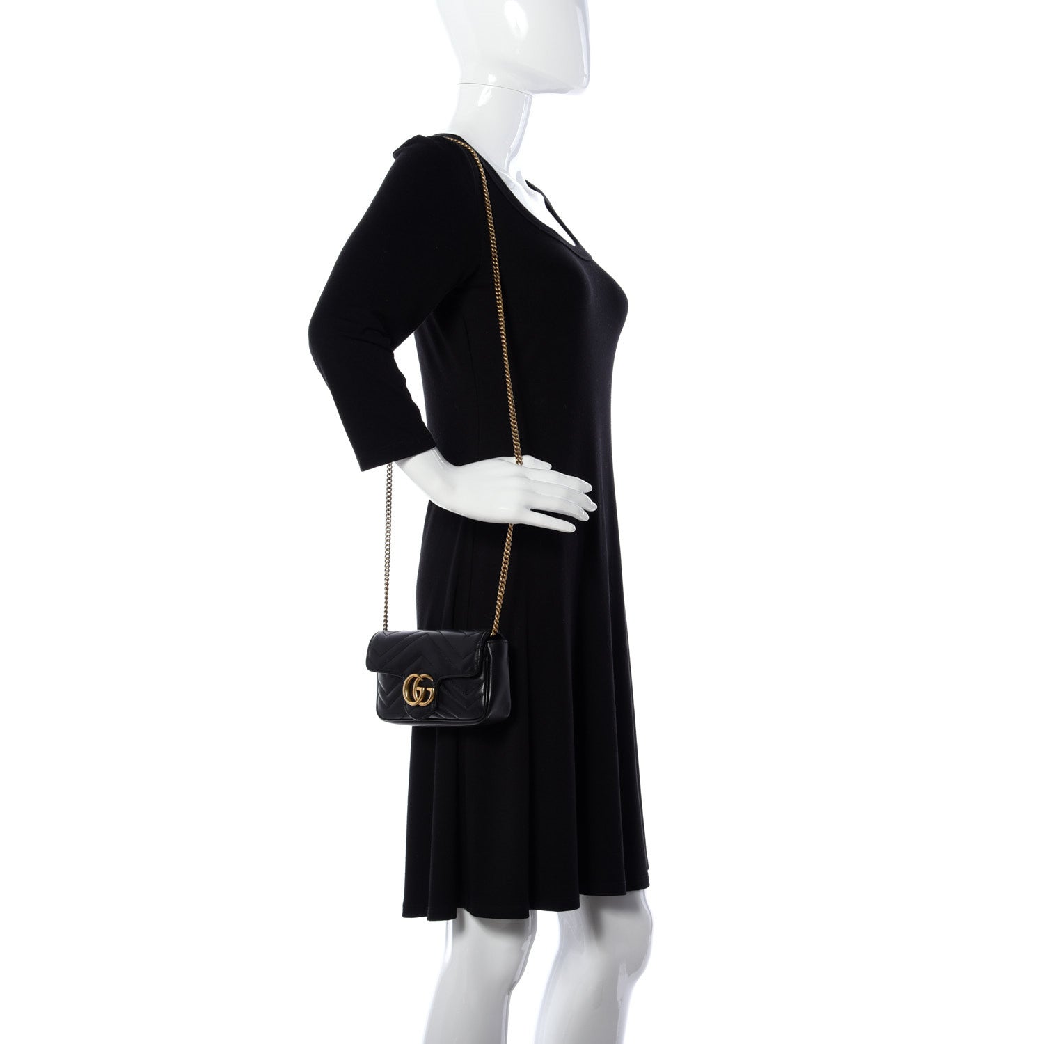 Gucci Calfskin Matelasse Super Mini GG Marmont Shoulder Bag Black 2 of 12