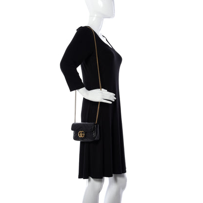 Gucci Calfskin Matelasse Super Mini GG Marmont Shoulder Bag Black 2 of 12