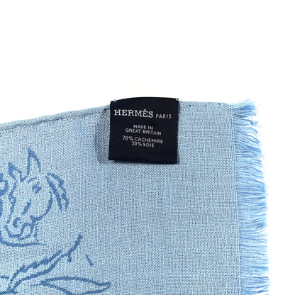 Hermes Cashmere Silk Reversible Horses Muffler Blue 3 of 5