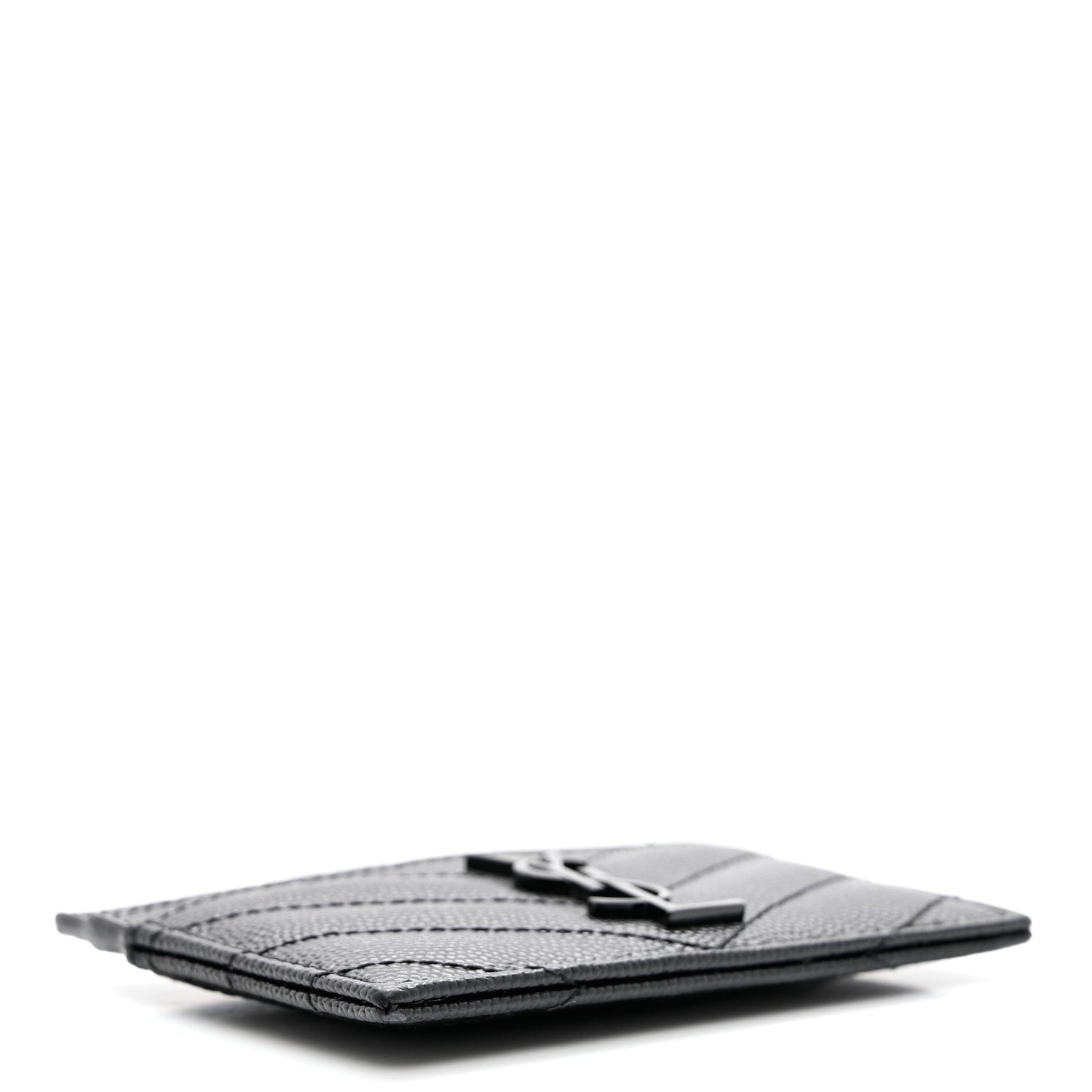 Saint Laurent Grain De Poudre Matelasse Chevron Monochrome Monogram Credit Card Case Black 3 of 7