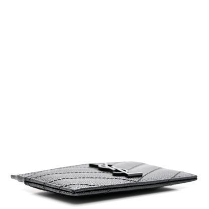 Saint Laurent Grain De Poudre Matelasse Chevron Monochrome Monogram Credit Card Case Black 3 of 7
